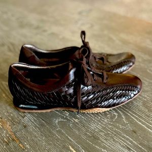 Cole Haan Leather Woven Sneakers Lace Up Brown 9